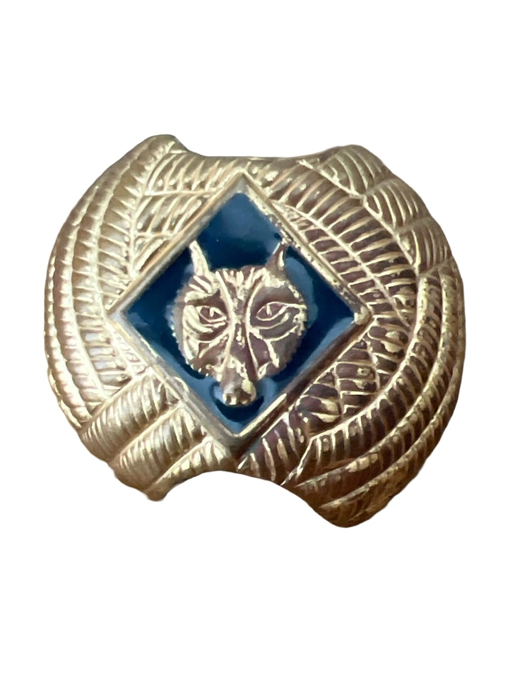 Boy Scouts of America wolf neckerchief vTG gold tone with blue enamel